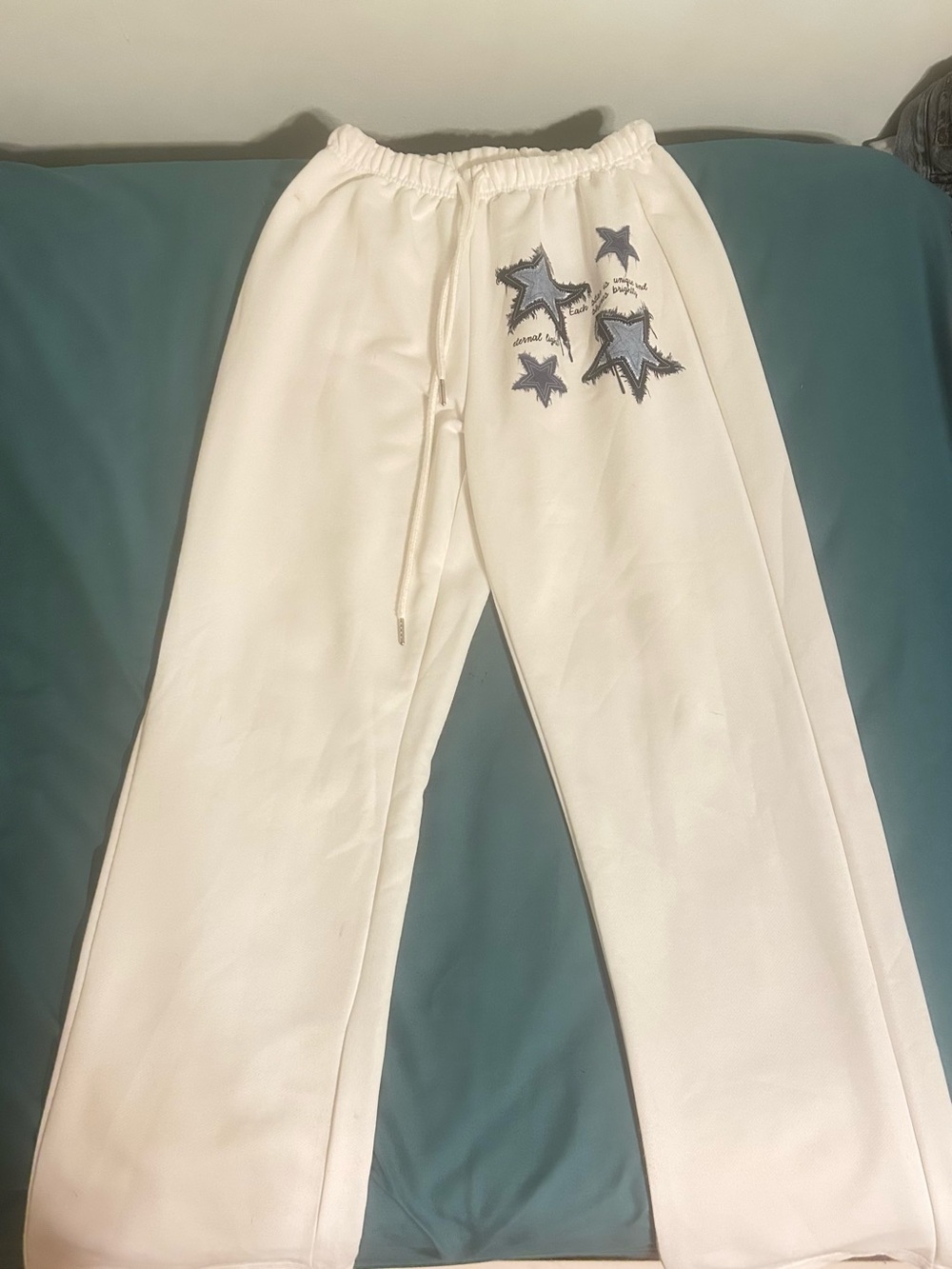 Women White Star-Embroidered Sweatpants